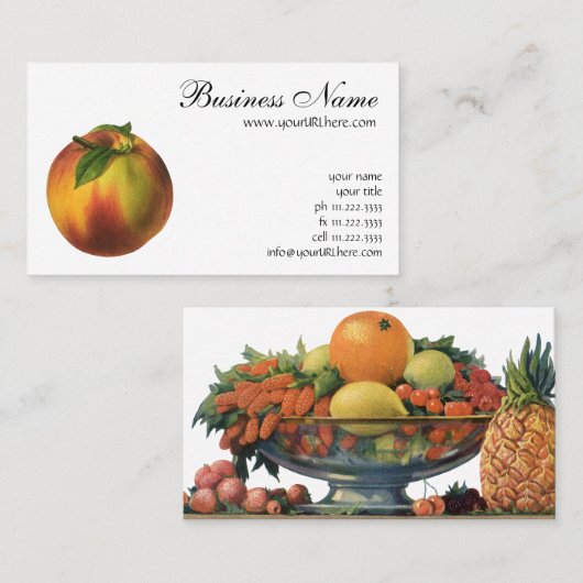 vruchten, gerijpt organisch perzik met leder visitekaartje (Voorkant / Achterkant)