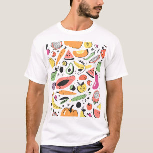Vruchten, groenten hand getrokken patroon. t-shirt