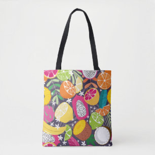 Vruchten naadloos patroon, collectie van exotische tote bag