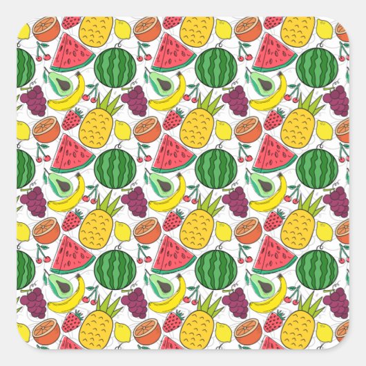 Vruchten naadloos patroon | Oppervlaktepatroon van Vierkante Sticker (Voorkant)