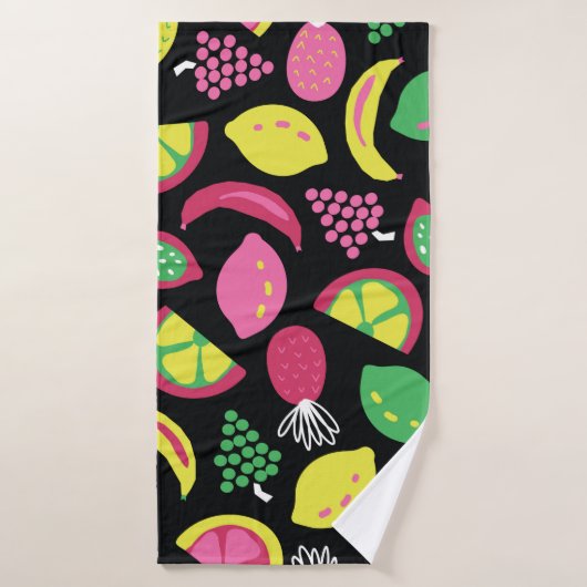 Vruchten naadloos patroon zwart groen geel badhanddoek (Badhanddoek)