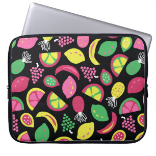 Vruchten naadloos patroon zwart groen geel laptop sleeve
