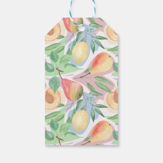Vruchten, perziken, peren, citroenen, waterverf cadeaulabel (Achterkant)