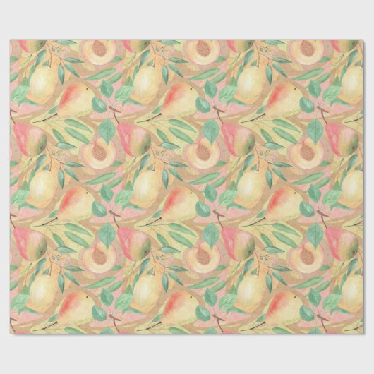 Vruchten, perziken, peren, citroenen, waterverf cadeaupapier (Vlak)