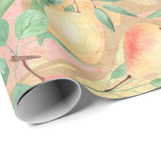 Vruchten, perziken, peren, citroenen, waterverf cadeaupapier (Rol Hoek)