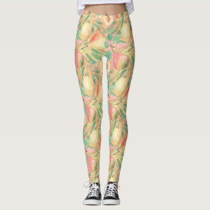 Vruchten, perziken, peren, citroenen, waterverf leggings