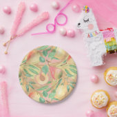 Vruchten, perziken, peren, citroenen, waterverf papieren bordje (Feest)