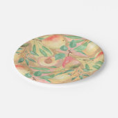 Vruchten, perziken, peren, citroenen, waterverf papieren bordje (Gekanteld)