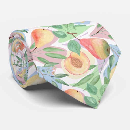 Vruchten, perziken, peren, citroenen, waterverf stropdas (Opgerold)