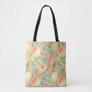 Vruchten, perziken, peren, citroenen, waterverf tote bag