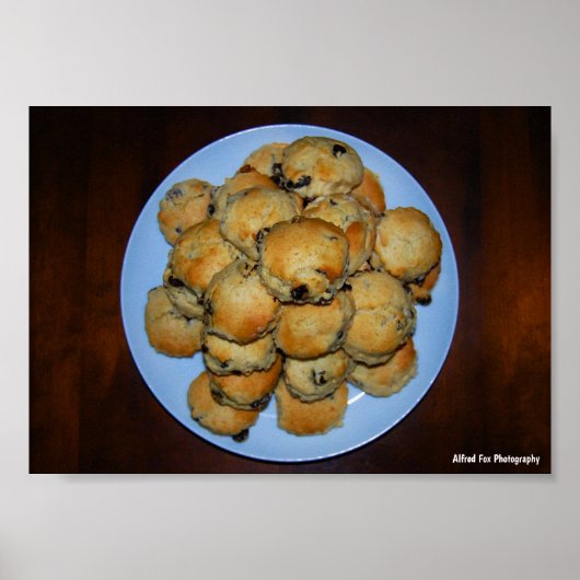 Vruchten Scones op Hout Poster (Voorkant)