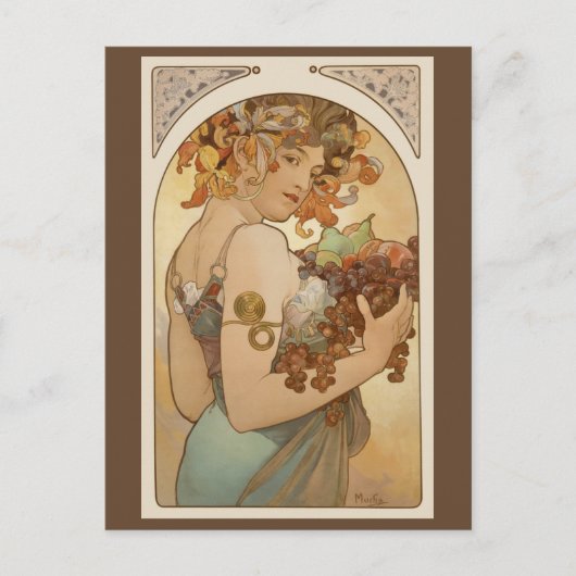 Vruchten van Alphonse Mucha,  Art Nouveau Briefkaart (Voorkant)