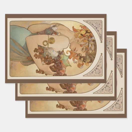 Vruchten van Alphonse Mucha,  Art Nouveau Inpakpapier Vel (Set)