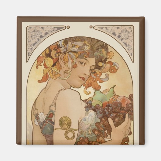 Vruchten van Alphonse Mucha,  Art Nouveau Magneet (Voorkant)