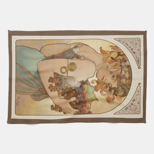 Vruchten van Alphonse Mucha,  Art Nouveau Theedoek (Horizontaal)
