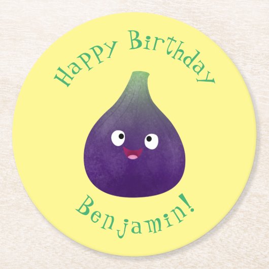 Vruchten van paars cartoon ronde kartonnen onderzetter (Voorkant)