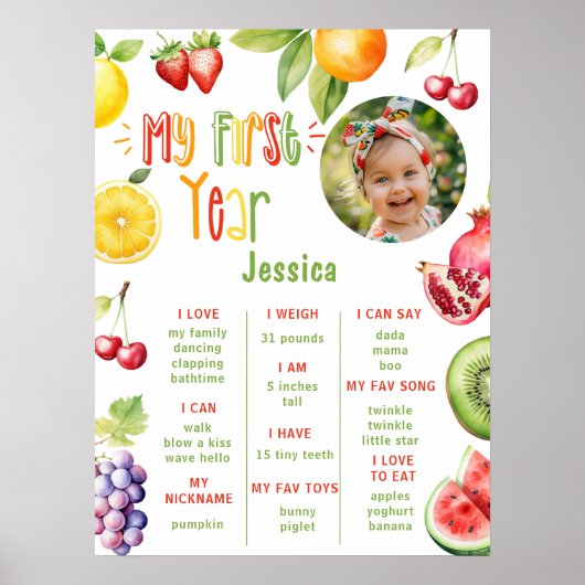 Vruchten zomer 1e verjaardag foto mijlpaal poster (Voorkant)