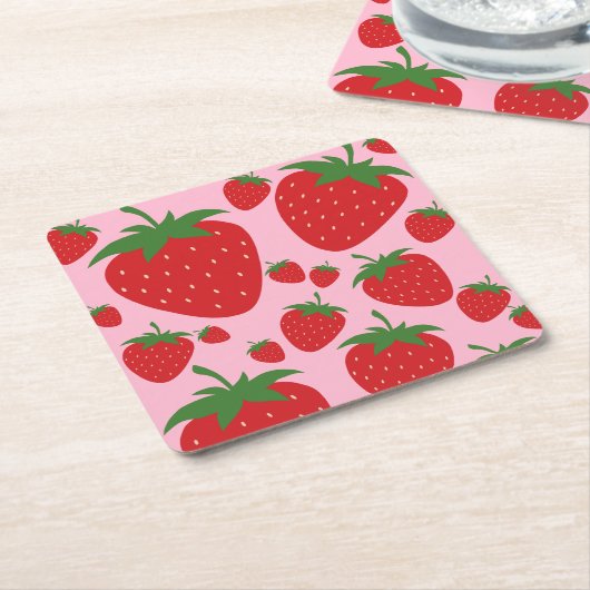 Vruchtenmarkt Roze aardbeien Voedingskunst Abstrac Kartonnen Onderzetters (Schuin)