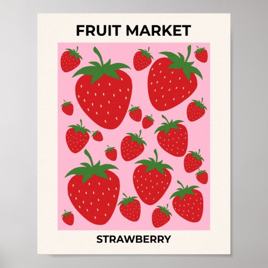 Vruchtenmarkt Roze aardbeien Voedingskunst Abstrac Poster (Voorkant)