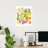 Vruchtensalade; collage van zomervruchten poster (Thuiskantoor)