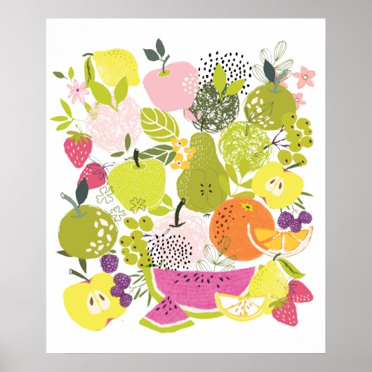 Vruchtensalade; collage van zomervruchten poster (Voorkant)