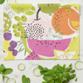 Vruchtensalade; collage van zomervruchten theedoek (Gevouwen)