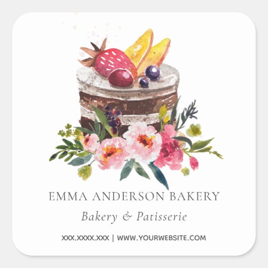 VRUCHTENVLOERENDE KAKE PATISSERIE CUPCAKE BAKERY S VIERKANTE STICKER (Voorkant)