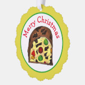 Vruchtkoek met kerstcadeaus voor fijne kerst ornament kaart (Links)