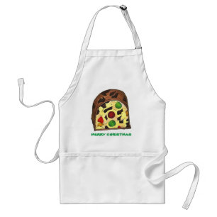 Vruchtkoek met kerstcadeaus voor fijne kerst standaard schort