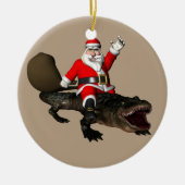 Vruchtloze kerstman die een alligator bestuurt keramisch ornament (Voorkant)