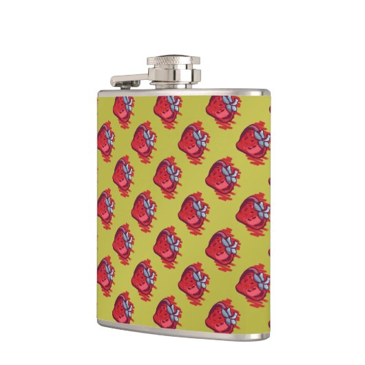 Vruchtpatronen Aardbeien op goud voor hem Heupfles (Links)