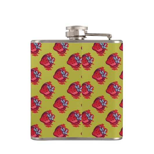 Vruchtpatronen Aardbeien op goud voor hem Heupfles (Achterkant)