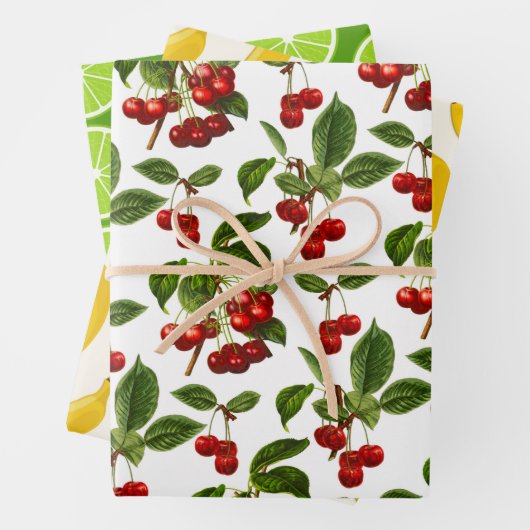Vruchtpatronen, kersen, bananen en Limoen Inpakpapier Vel (In situ)