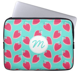 Vruchtpatroon en -monogram voor aardbeibessen laptop sleeve