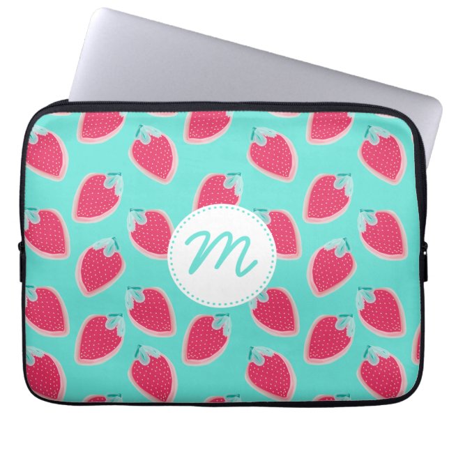 Vruchtpatroon en -monogram voor aardbeibessen laptop sleeve (Voorkant)