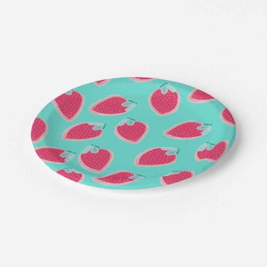 Vruchtpatroon met aardbeiboomvrucht papieren bordje (Gekanteld)