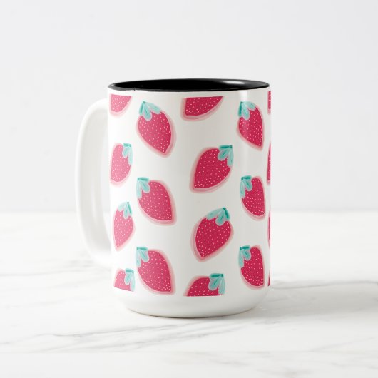 Vruchtpatroon met aardbeiboomvrucht tweekleurige koffiemok (Voorkant links)