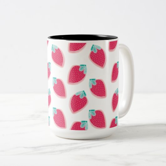 Vruchtpatroon met aardbeiboomvrucht tweekleurige koffiemok (Voorkant rechts)