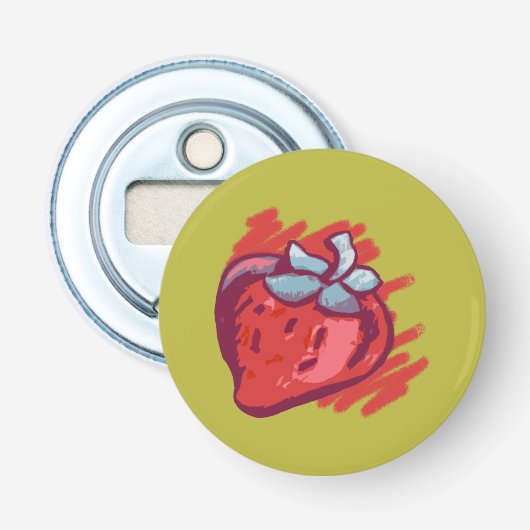 Vruchtpatroonaardbeien op gouden feestartikelen button flesopener (Voorkant)