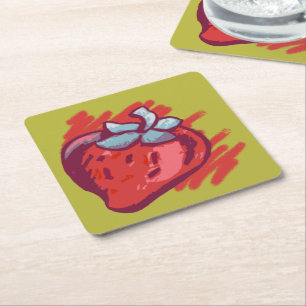 Vruchtpatroonaardbeien op gouden feestartikelen kartonnen onderzetters