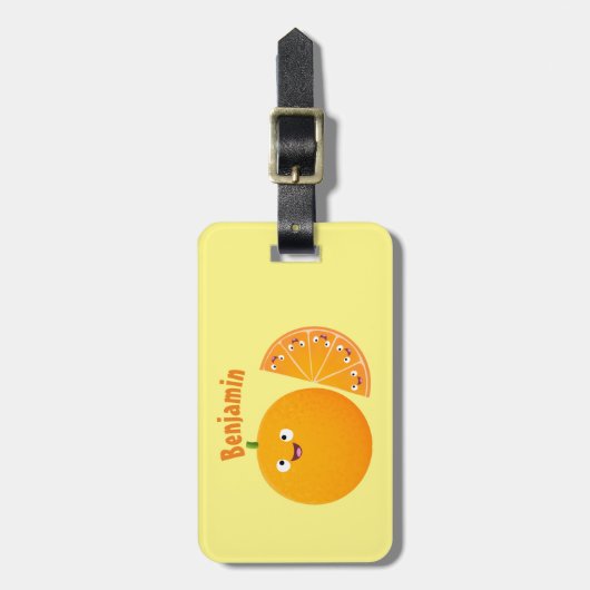 Vruchtrijke cartoon van oranje citrusvruchten bagagelabel (Voorkant verticaal)