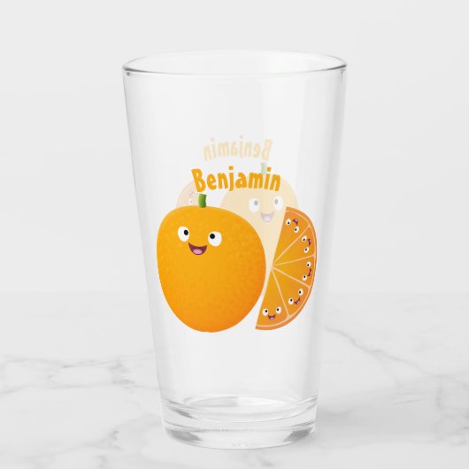 Vruchtrijke cartoon van oranje citrusvruchten glas (Achterkant)