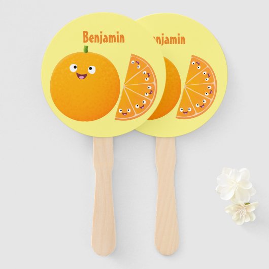 Vruchtrijke cartoon van oranje citrusvruchten handwaaier (Voorkant en achterkant)