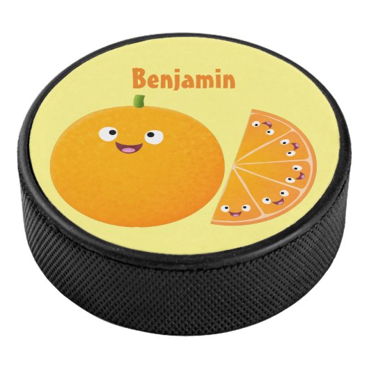Vruchtrijke cartoon van oranje citrusvruchten hockey puck (3/4)