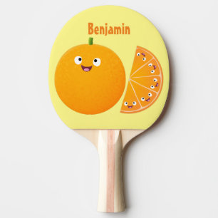 Vruchtrijke cartoon van oranje citrusvruchten tafeltennisbatje