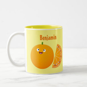 Vruchtrijke cartoon van oranje citrusvruchten tweekleurige koffiemok