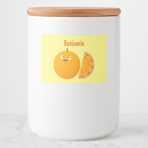 Vruchtrijke cartoon van oranje citrusvruchten voedselcontainer etiket