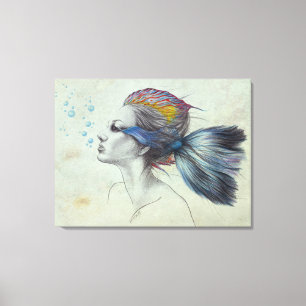 Vruchtvis Mermaid portret Surreal-tekenkunst Canvas Afdruk