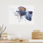 Vruchtvis Mermaid portret Surreal-tekenkunst Poster (Keuken)