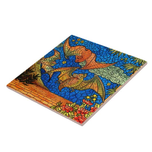 Vruchtvleermuis  Glas in lood ziet er mozaïek uit Tegeltje (Zijkant)